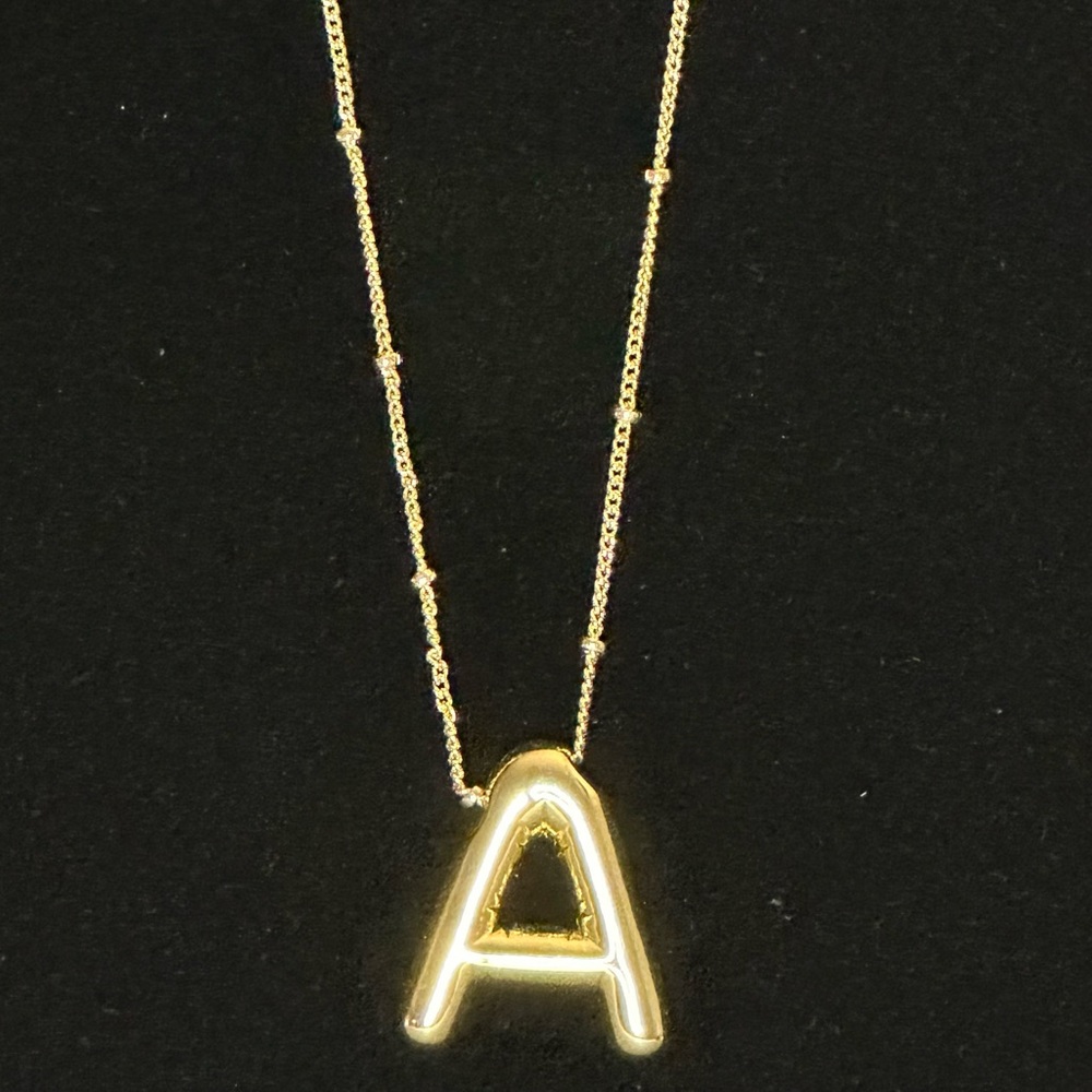 Gold Plated Letter A Bubble Pendant Necklace - Women’s Girl’s Jewelry
